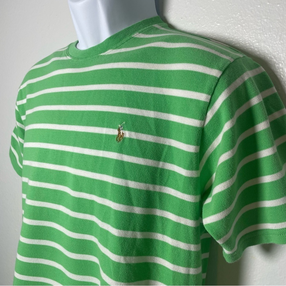Polo by Ralph Lauren Green&White Striped Short Sleeve Tee Pique Cotton Size16/18
